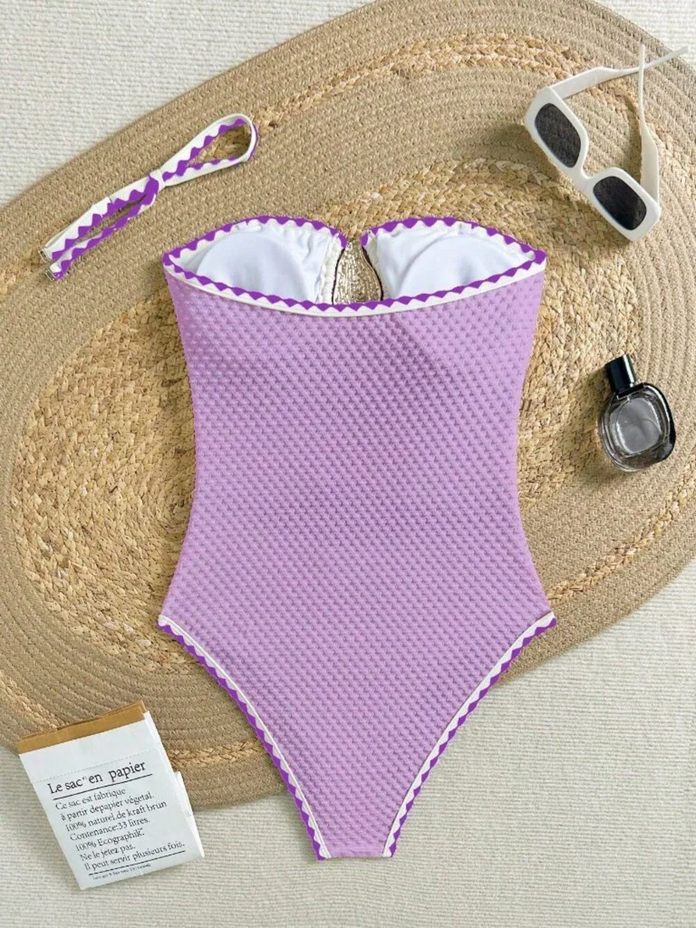 Purple Sexy Women's Hollow-Out Splice Bandeau one piece swimsuit